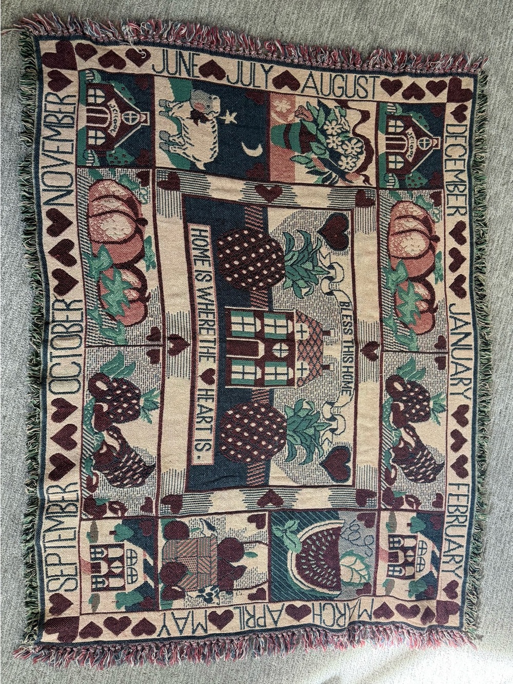 Vintage Woven Throw Blanket Home Is Where the Heart Is 40 x 55